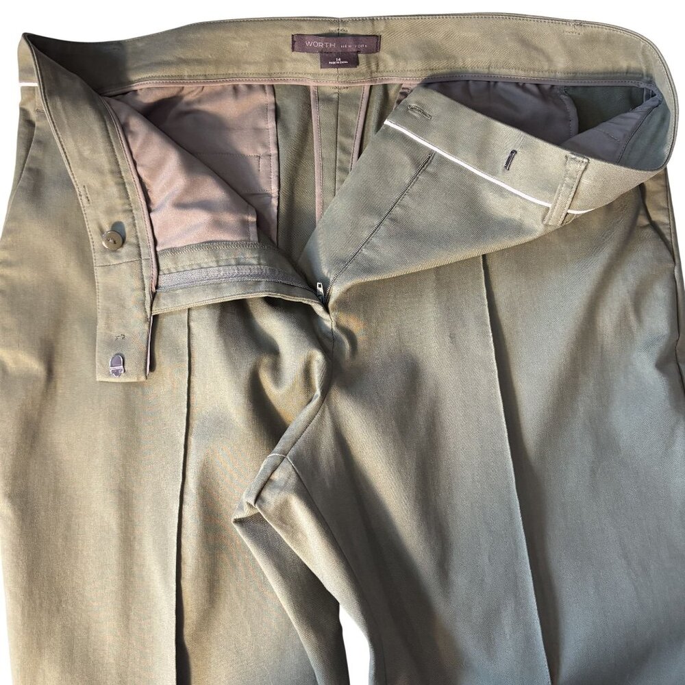 Worth New York Olive Green Dress Pants With White Piping Flat Front - Picture 10 of 12